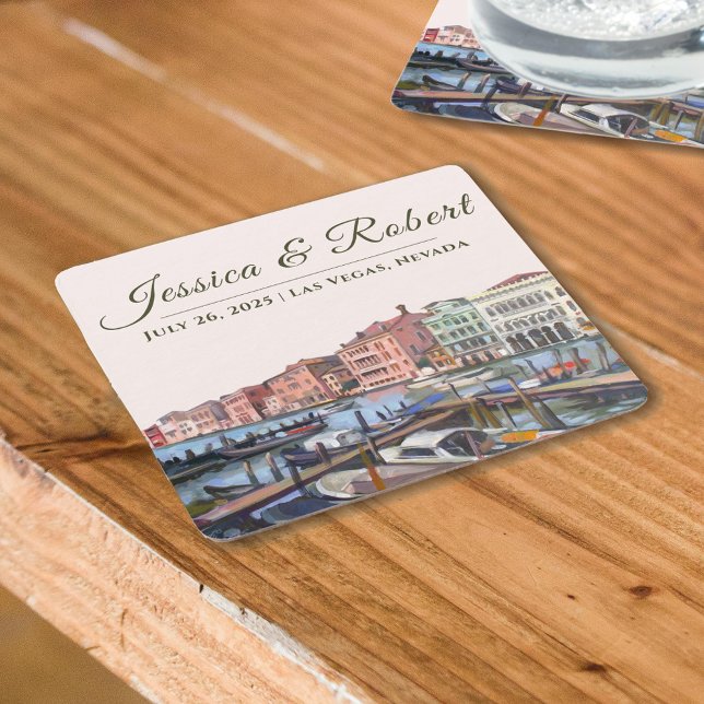 Painting of Grand Canal, Venice, Italy Square Paper Coaster (Creator Uploaded)