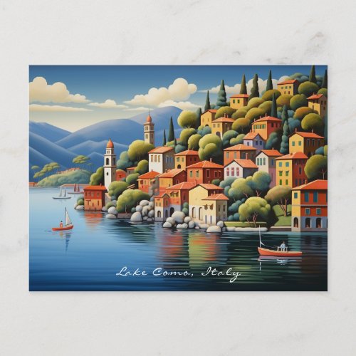 Painting of Lake Como Landscape Italy Travel  Art Postcard