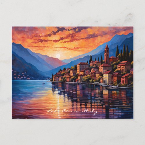 Painting of Lake Como Sunset  Italy Travel  Art Postcard