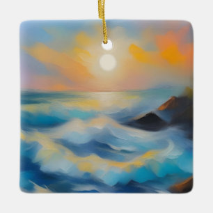 Painting of light blue sea waves under the sun ceramic ornament