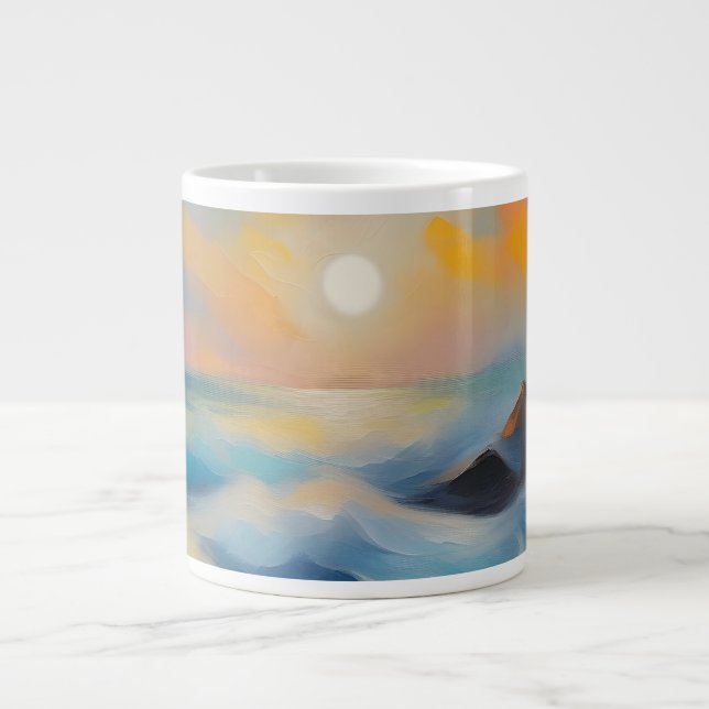 Painting of light blue sea waves under the sun giant coffee mug (Front)
