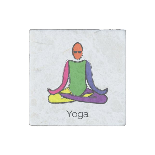 Painting of lotus yoga pose with yoga text. stone magnet (Front)