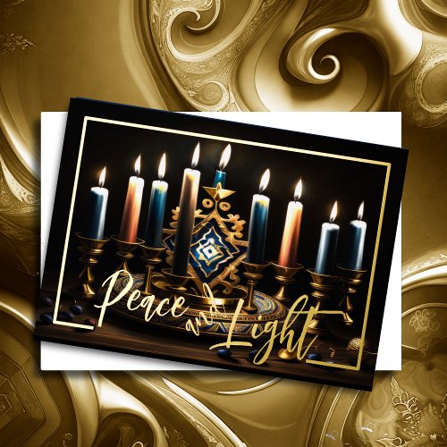 Painting of Menorah Candles Foil Holiday Card