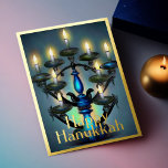 Painting of Menorah Happy Hanukkah Gold Blue Foil Holiday Card<br><div class="desc">Painting of Menorah Happy Hanukkah Gold Blue</div>