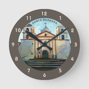 Painting of Mission Santa Barbara, CA Round Clock