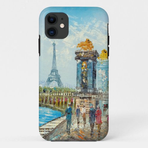 Painting Of Paris Eiffel Tower Scene iPhone 11 Case