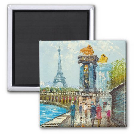 Painting Of Paris Eiffel Tower Scene Magnet