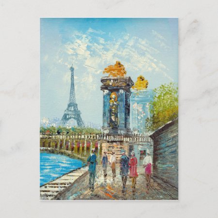 Painting Of Paris Eiffel Tower Scene Postcard
