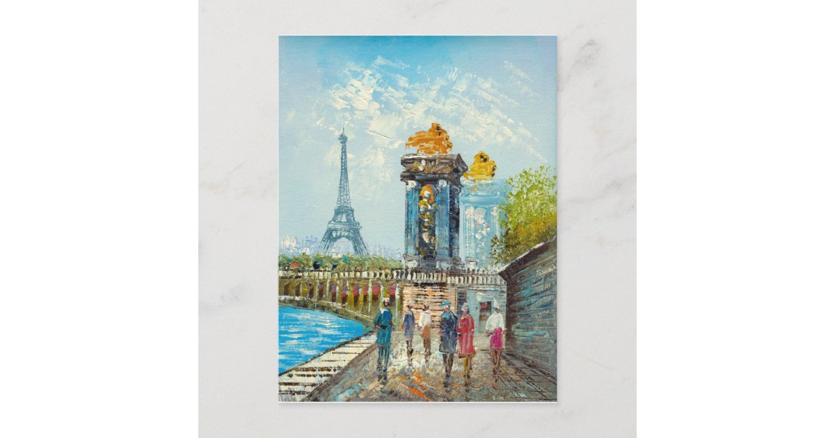 Painting Of Paris Eiffel Tower Scene Postcard | Zazzle