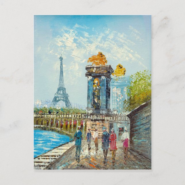 Painting Of Paris Eiffel Tower Scene Postcard (Front)