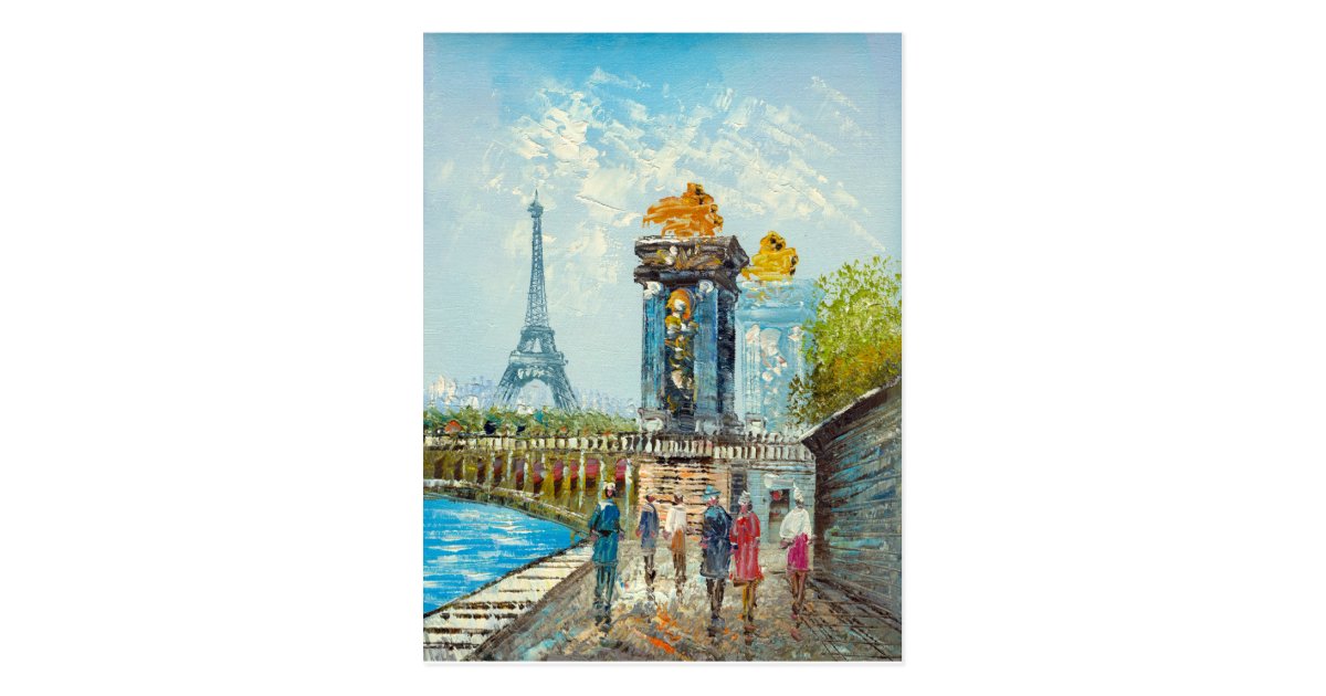 Painting Of Paris Eiffel Tower Scene Postcard Zazzle Com
