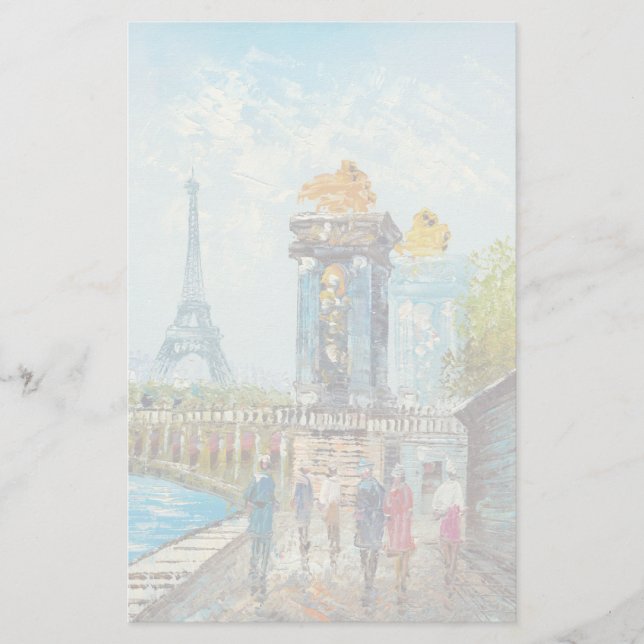 Painting Of Paris Eiffel Tower Scene Stationery (Front)