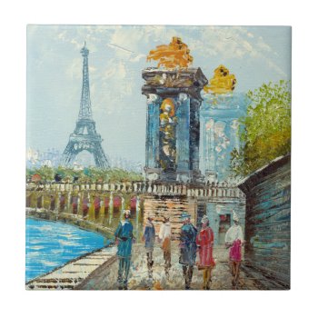 Painting Of Paris Eiffel Tower Scene Tile by CalmCards at Zazzle