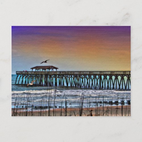 Painting of Pier at Myrtle Beach _ Postcard