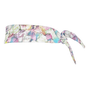Painting of pink, yellow and white roses tie headband