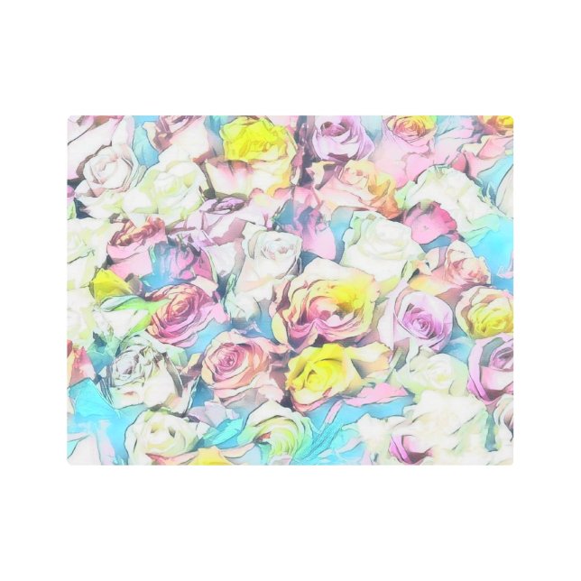 Painting of pink yellow roses Metal Wall Art (Front)