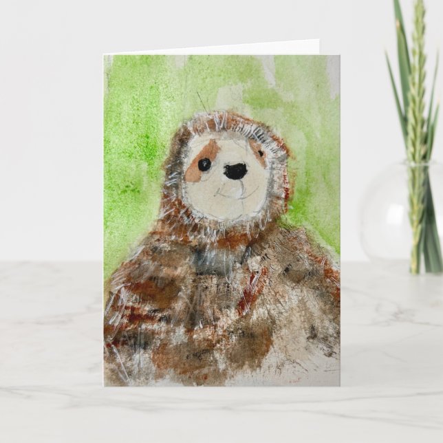 Painting of Plush Sloth on Folded Greeting Card (Front)