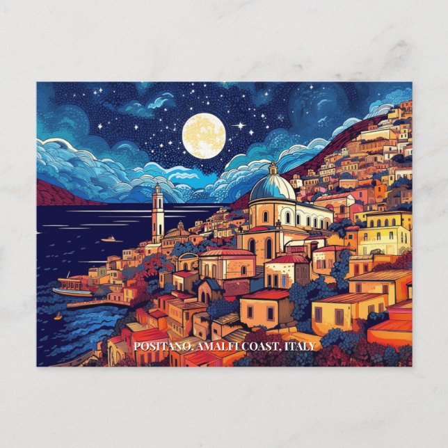 Painting of Positano Amalfi Coast Italy Art Travel Postcard (Front)