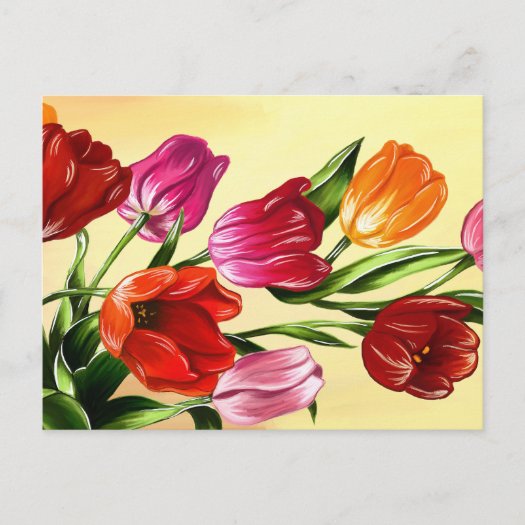 Painting of Red Pink Yellow Orange Tulips
