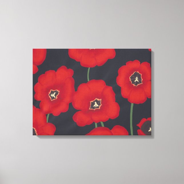 Painting of Red Tulips on Black Wrapped Canvas Print (Front)