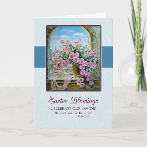 Painting of Roses in a Window Christian Easter Holiday Card