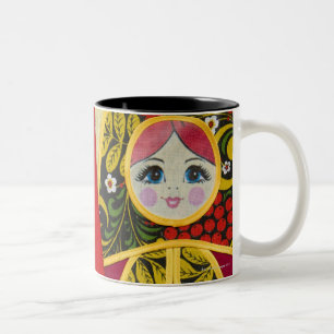 Painting of Russian Matryoshka doll Two-Tone Coffee Mug