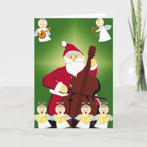 Painting of Santa Claus playing cello with Holiday Card