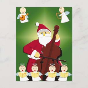 Painting of Santa Claus playing cello with Holiday Postcard