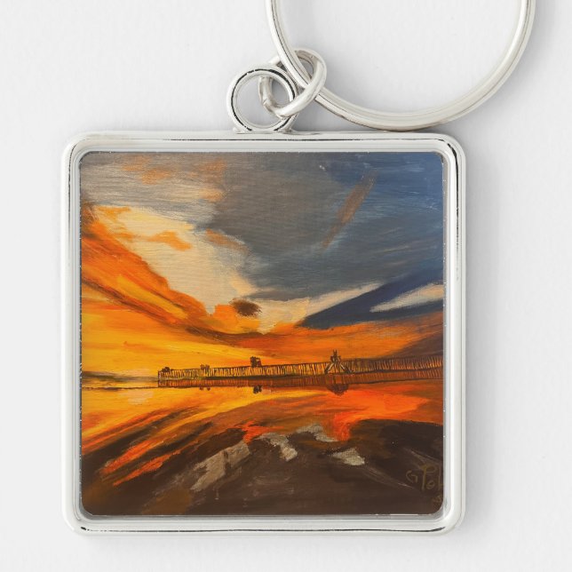 Painting of Scripps Pier, La Jolla, CA Keychain (Front)