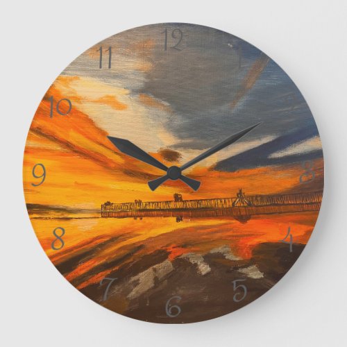 Painting of Scripps Pier La Jolla CA Large Clock