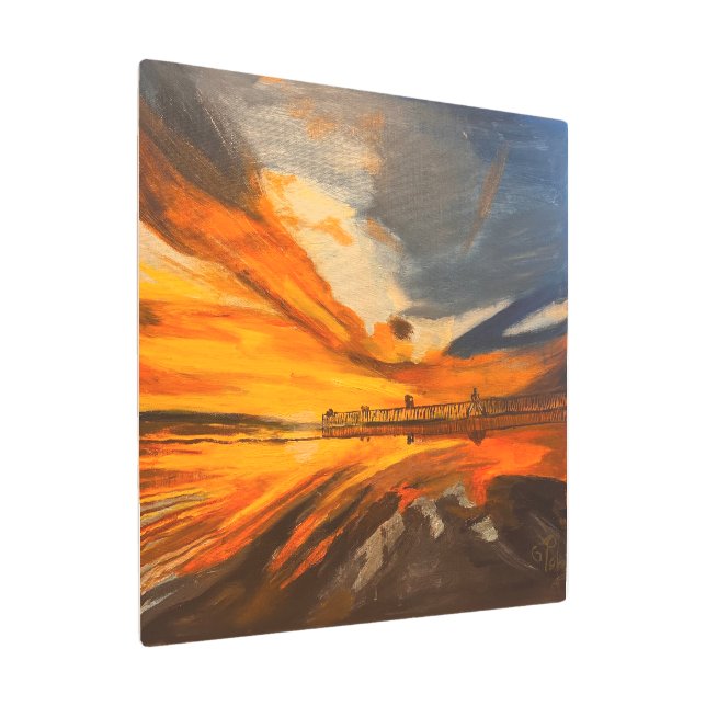 Painting of Scripps Pier, La Jolla, CA Metal Print (Angled)