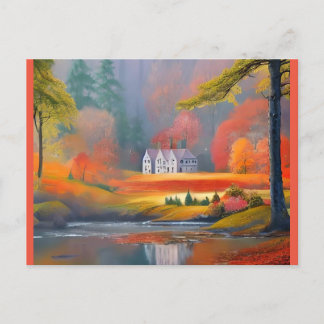 painting of sparse stone cottages postcard