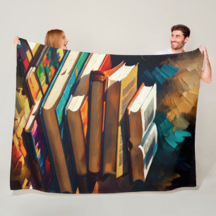 Painting of Stack of Old Books Cozy Reading Fleece Blanket