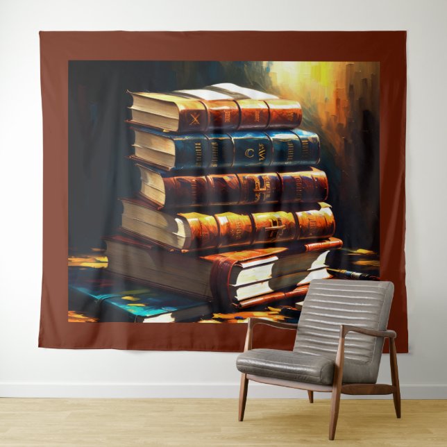 Painting of Stack of Old Books Tapestry (In Situ (Horizontal))