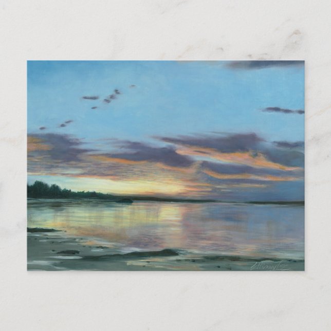 Painting of sunset on beach Oregon Postcard (Front)