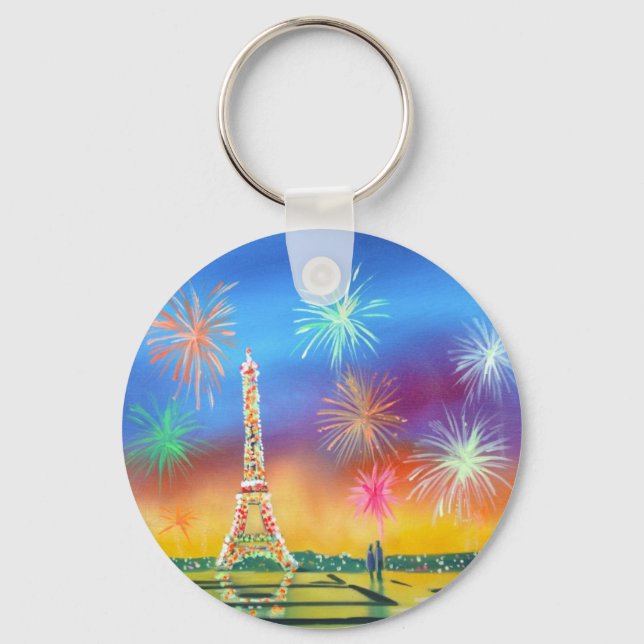 Painting of the Eiffel Tower in Paris Keychain (Front)