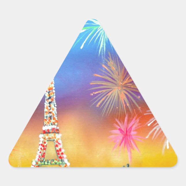 Painting of the Eiffel Tower in Paris Triangle Sticker (Front)