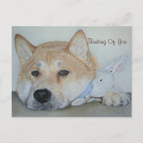 painting of thoughtful dog thinking of you postcard