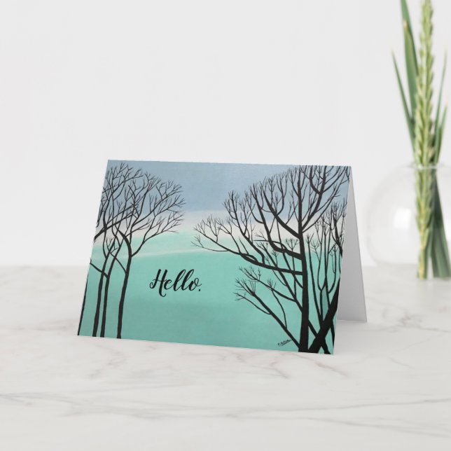 Painting of Trees in Silhouette Sky Clouds Cards (Front)