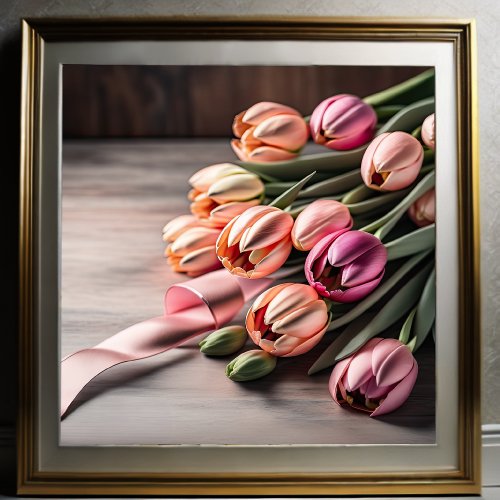 Painting of Tulips and Ribbon Poster