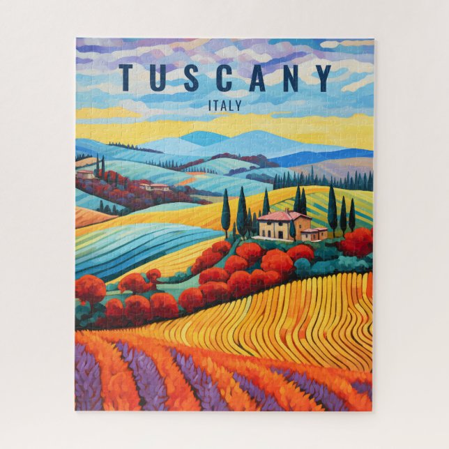Painting of Tuscany at Sunset | Italy Travel Art Jigsaw Puzzle (Vertical)
