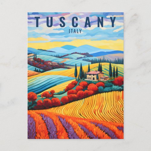 Painting of Tuscany at Sunset  Italy Travel  Art Postcard