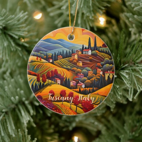 Painting of Tuscany in Autumn  Italy  Travel Art Ceramic Ornament