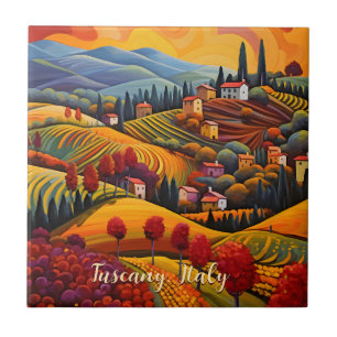 Painting of Tuscany in Autumn   Italy   Travel Art Ceramic Tile
