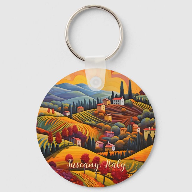 Painting of Tuscany in Autumn | Italy | Travel Art Keychain (Front)
