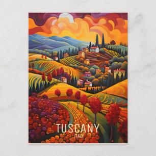 Painting of Tuscany in Autumn Italy Travel Art Postcard