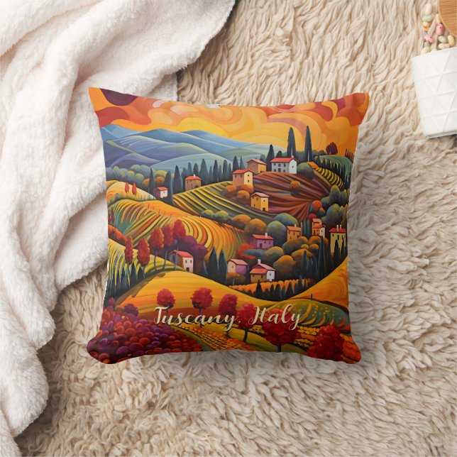 Painting of Tuscany in Autumn | Italy | Travel Art Throw Pillow (Blanket)