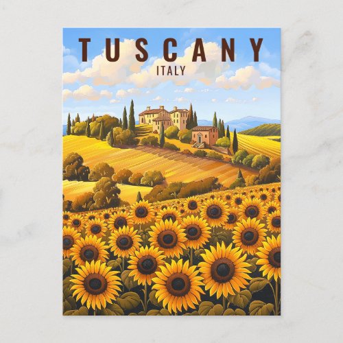 Painting of Tuscany Sunflowers  Italy Travel Art Postcard