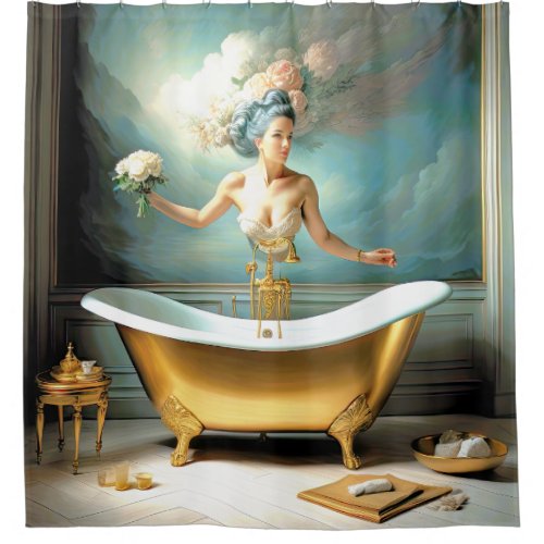Painting of Upscale Bathroom with Claw Tub Shower Curtain