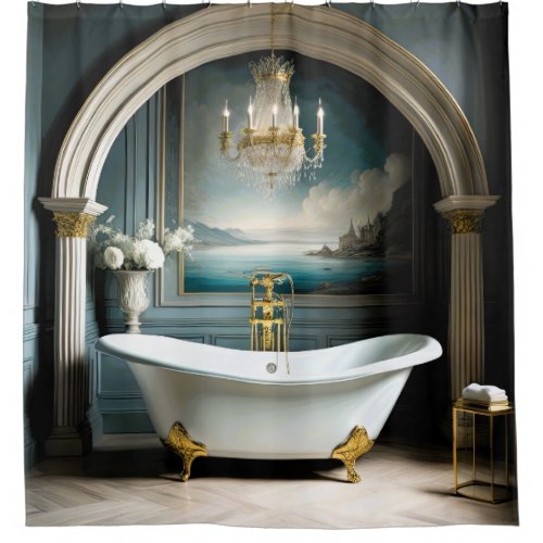 Painting of Upscale Bathroom with Claw Tub Shower Curtain